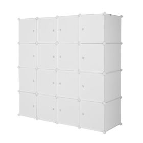 Cube Organizer Stackable Plastic Cube Storage Shelves Design Multifunctional Modular Closet Cabinet with Hanging Rod RT (Color: White)