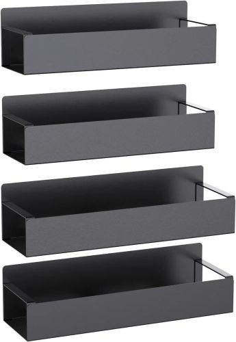 Magnetic Spice Rack for Refrigerator, 4 Pack Fridge Magnet Organizer Magnetic Shelf for Refrigerator and Microwave Oven Metal Fridge Shelf for Kitchen